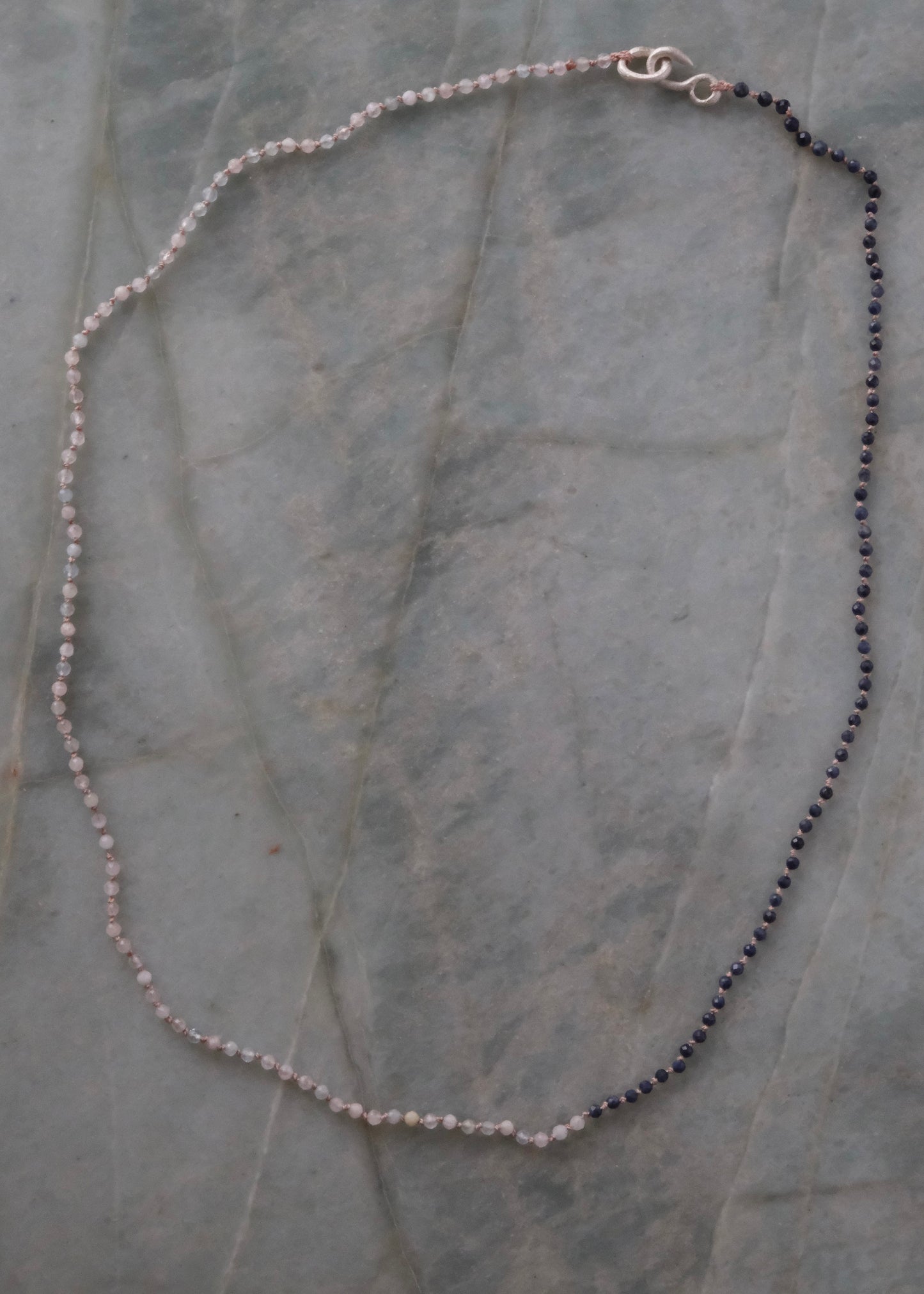 Sapphires, pink beryl necklace with silver clasp