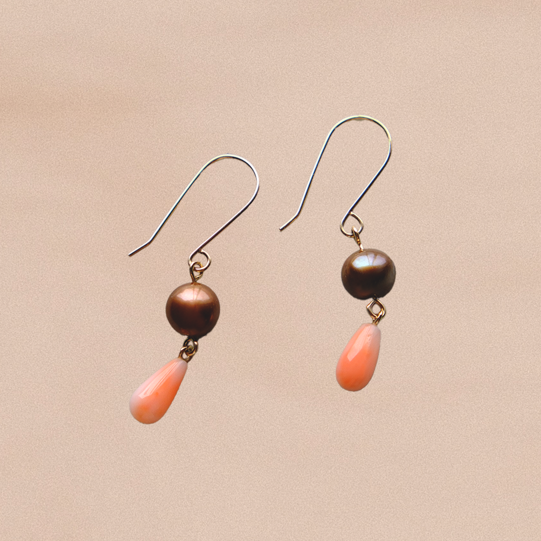 Ocean Drop Earrings with Coral and South Sea Pearls