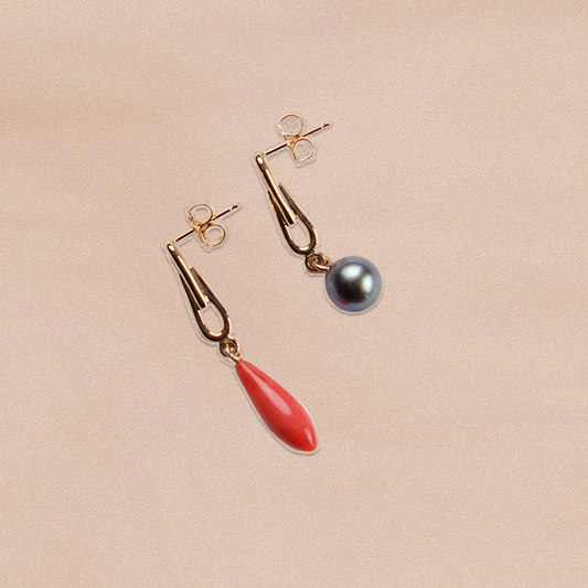 Barleycorn Chain Drop Earrings with Coral & Pearl