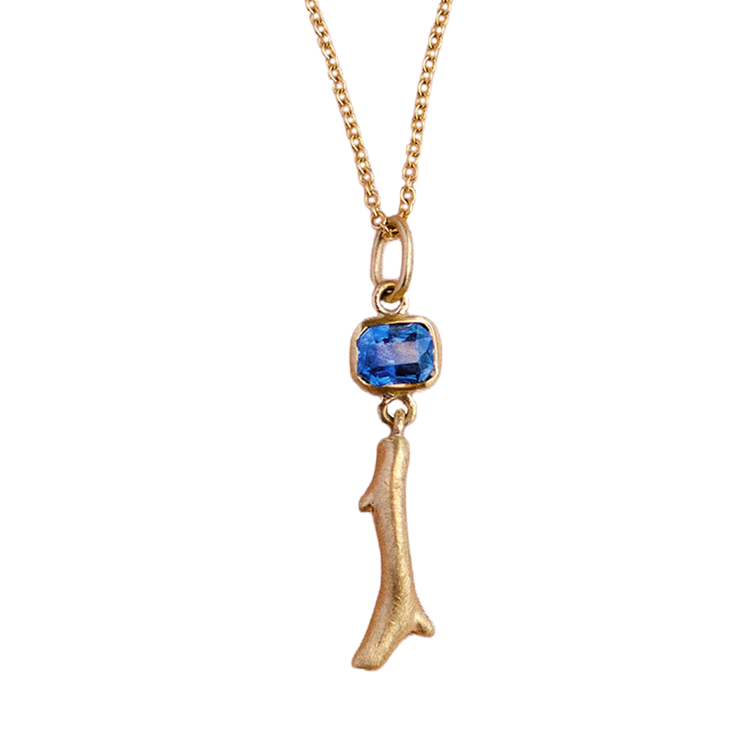 Coral Branch Pendant with Sapphire in 18kt Gold