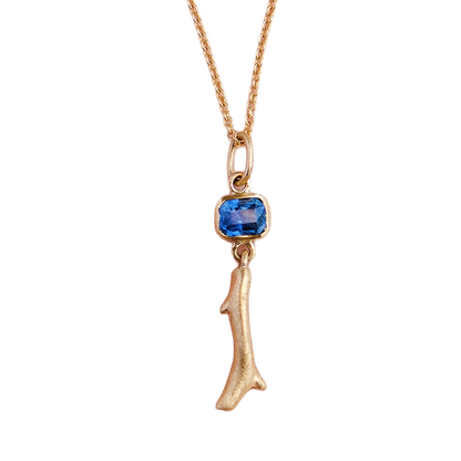 Coral Branch Pendant with Sapphire in 18kt Gold