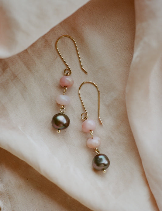Ocean Double Drop Earrings with Opal and Pearl