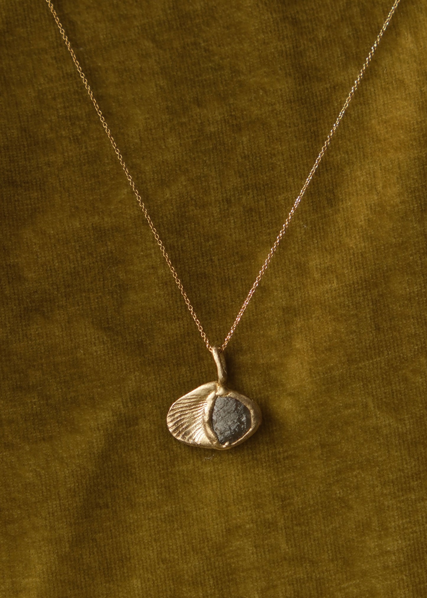 Seashell Fragment with Raw Diamond Slice Pendant