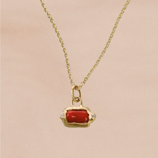 Ocean Amulet Pendant with Vintage Coral and Diamonds