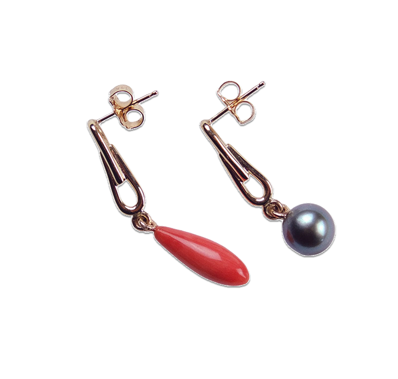 Barleycorn Chain Drop Earrings with Coral & Pearl