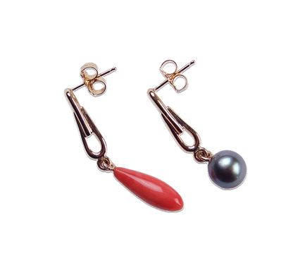 Barleycorn Chain Drop Earrings with Coral & Pearl