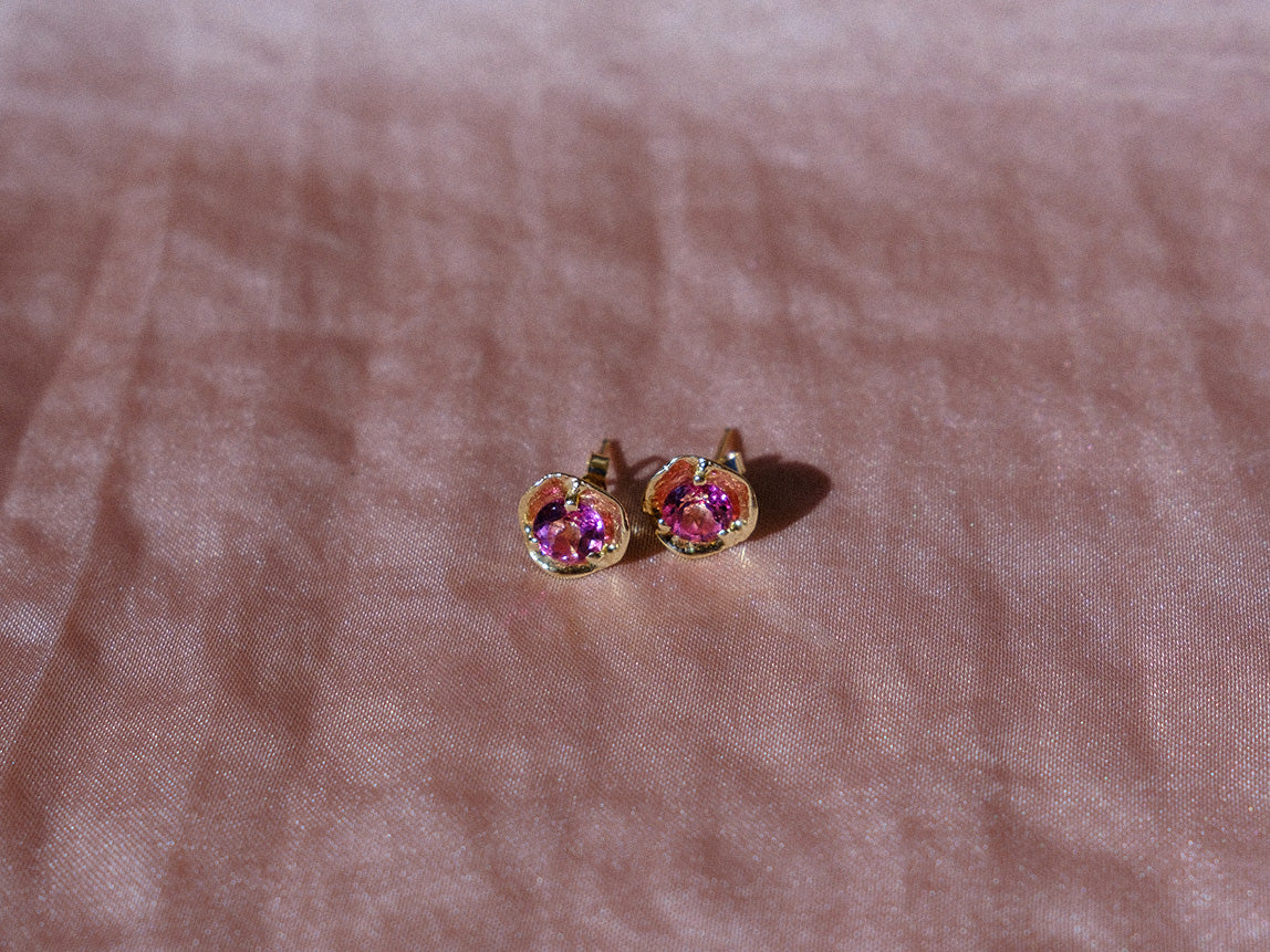 Delle Stud Earrings with Pink Topaz