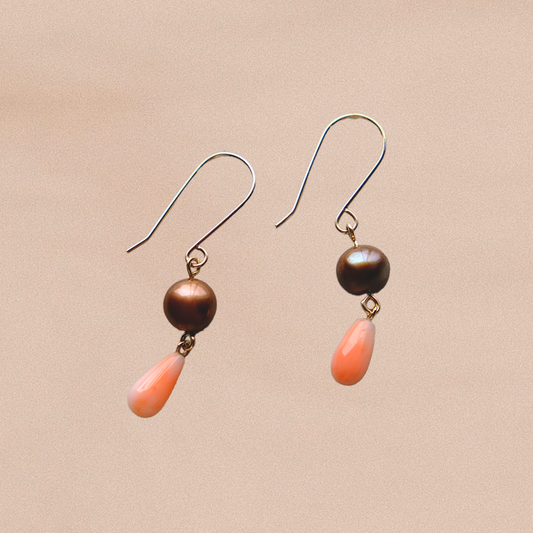 Ocean Drop Earrings with Coral and South Sea Pearls