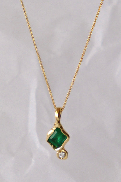 Square Emerald with Diamond - Pendant V