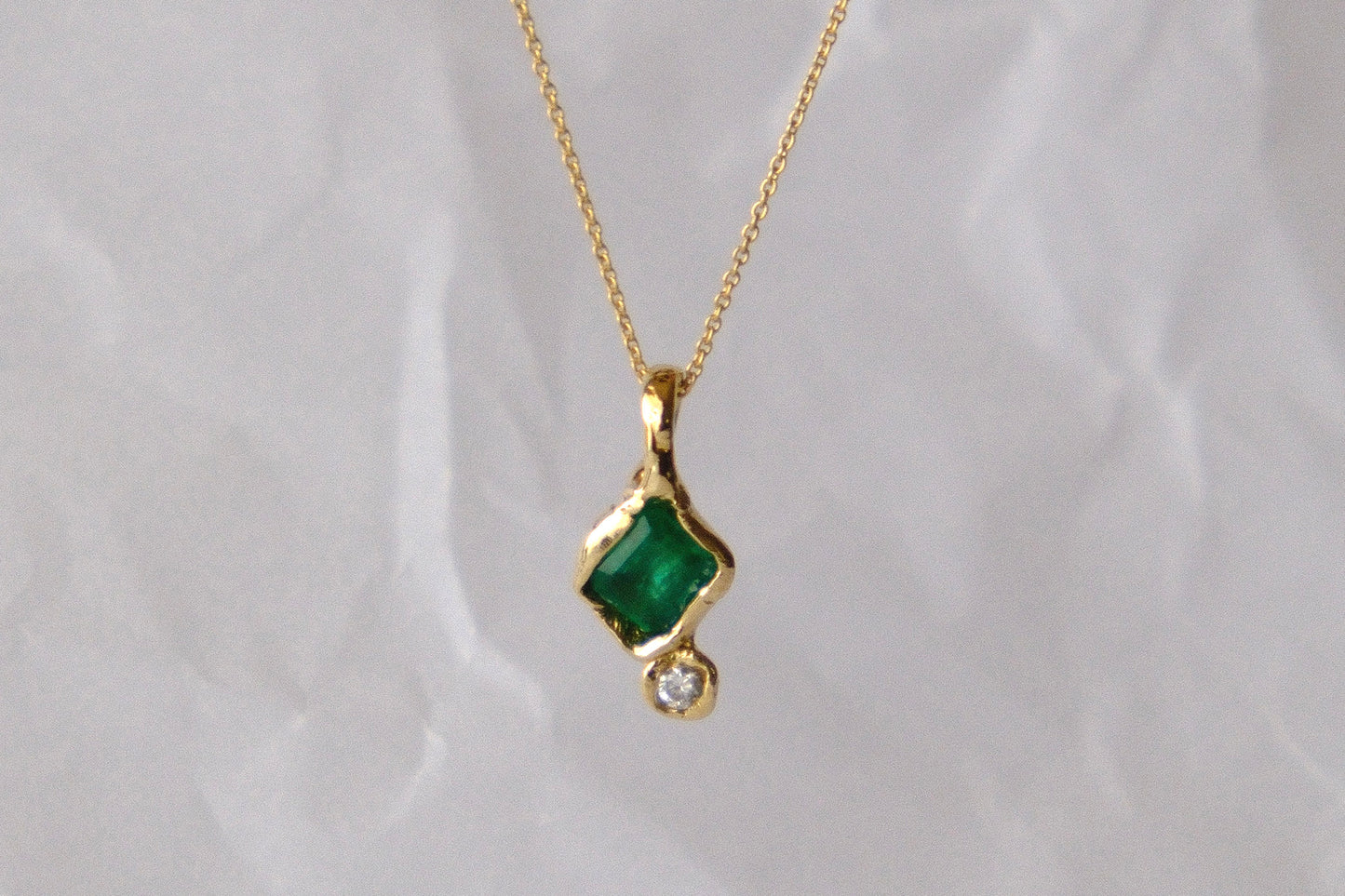 Square Emerald with Diamond - Pendant V